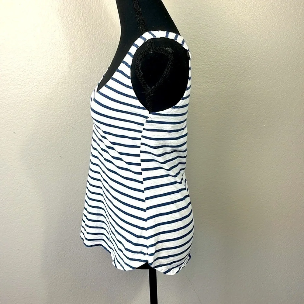 Eileen Fisher Scoop Neck Stripe Tank Sleeveless Tee Shirt Blue/White Nautical L - Picture 5 of 9
